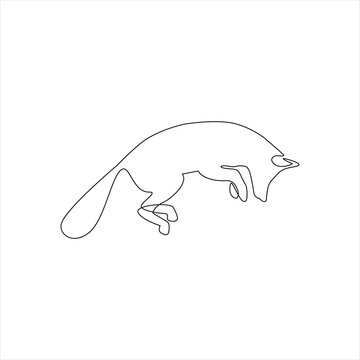 Minimalistic One Line Fox Icon. Line drawing animal tattoo. The fox is jumping one line hand drawing continuous art print, Vector Illustration. Free single line drawing of fox