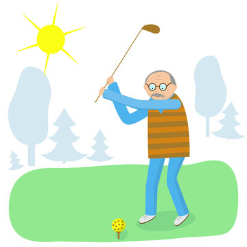 An elderly man plays golf. Golf. Isolated vector image.