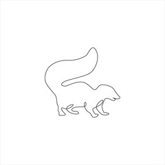 Obraz premium Minimalistic One Line Skunk Icon. Line drawing animals tattoo. Skunk one line hand drawing continuous art, Vector Illustration. Free single line drawing of Skunk