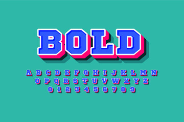 Modern 3D font and alphabet for poster. ticker vector