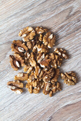 Group of walnuts on brown background
