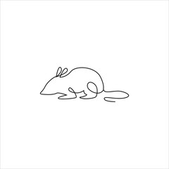 Mouse Line drawing tattoo. Mouse or rat one line hand drawing continuous art print, Vector Illustration. Free single line drawing of rat or mouse. One Line Animals Minimalist Icon.