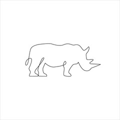 Minimalist One Line Rhinoceros Icon. Line drawing animal tattoo. Rhinoceros one line hand drawing continuous art print, Vector Illustration. Free single line drawing of Rhino