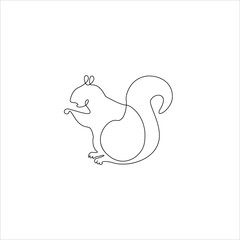 Minimalistic One Line Squirrel Icon. Line drawing animal tattoo. Squirrels one line hand drawing continuous art print, Vector Illustration. Free single line drawing of squirrels