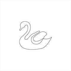 Minimalistic One Line Swan or Goose Icon. Line drawing Swan tattoo. Farm birds one line hand drawing continuous art print, Vector Illustration. Free single line drawing of Swan or goose