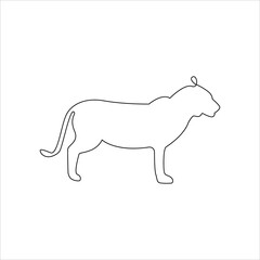 Minimalistic One Line Tiger or Lionless Icon on side view. Line drawing animal tattoo. Tiger one line hand drawing continuous Vector Illustration. Free single line drawing of lioness, jaguar or tiger