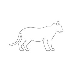 Minimalistic One Line Tiger or Lionless Icon on side view. Line drawing animal tattoo. Tiger one line hand drawing continuous Vector Illustration. Free single line drawing of lioness, jaguar or tiger