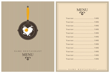 restaurant menu design with cooking process of fried egg on pan