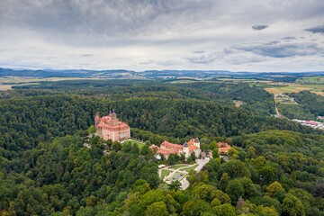 Fototapeta na wymiar Aerial view of Ksiaz castle near Walbrzych, Silesia, Poland