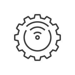 Logotipo de red inalámbrica o wifi de alta velocidad. Engranaje con olas con lineas de color gris