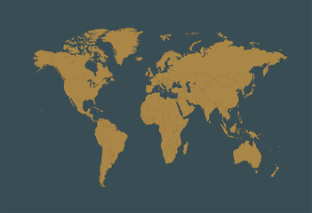 World map gold with borders, vector illustration 