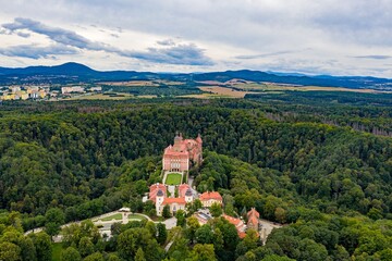 Fototapeta na wymiar Beautiful aerial view of castle in autumn season. Popular castle in Poland.