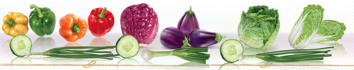 Horisontal collage of fresh colorfull vegetables