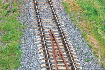 Fototapeta premium guard rails or check rails on the railway bridge 