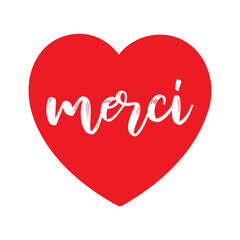 Hand sketched MERCI quote in French as logo. Translated Thank you. Lettering for banner, header,card, poster, flyer