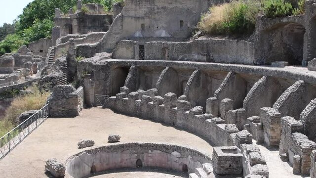 Villa dell'ambulatio and thermae in the Archaeological Complex of ancient Roman baths of Baia. Campi Flegrei regional park, Bacoli, Naples, Campania, Italy
