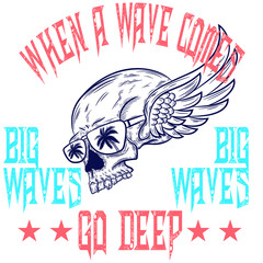 Illustration vector tropical surf skull with text fashion design
