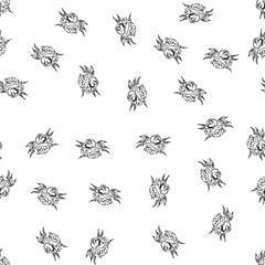 Doodle simple vector seamless pattern of hand-drawn peonies. Seamless random pattern of hand-drawn peonies. Isolated on white background.