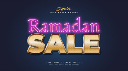 Ramadan Sale Text with Golden Gradient and Glowing Neon Effect