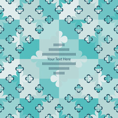 Monochrome abstract geometric Frame card template with stylized flowers on a chessboard. Decorative grid texture can be also used for seamless gift paper. You are free to write your own text.