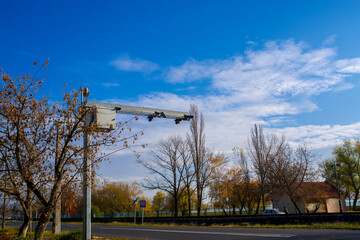 Fototapeta premium Traffic control cameras on the road in Balatonkenese