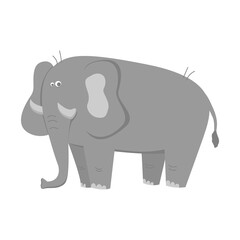 Funny gray African elephant in cartoon style. Vector childrens illustration.