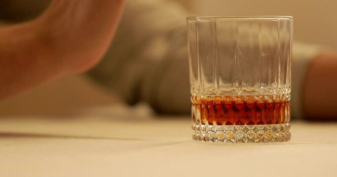 glass of whiskey. Whiskey glass. Video. 
