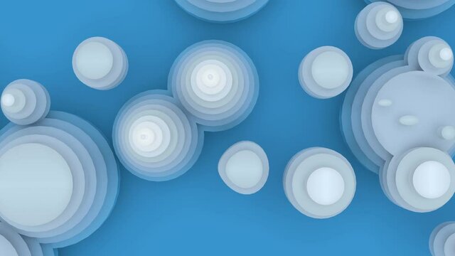 3d animation, circles on blue background or sky with clouds