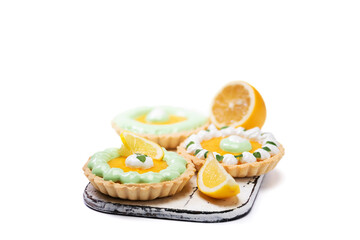 Traditional french lemon tart on white background