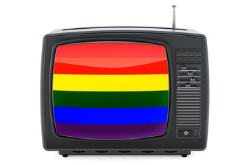 TV set with LGBT rainbow flag, 3D rendering