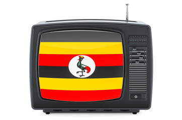 Ugandan Television concept. TV set with flag of Uganda. 3D rendering