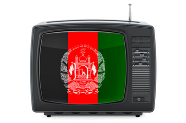 Afghan Television concept. TV set with flag of Afghanistan. 3D rendering