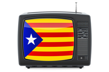 Catalan Television concept. TV set with flag of Catalonia. 3D rendering