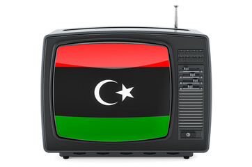 Libyan Television concept. TV set with flag of Libya. 3D rendering