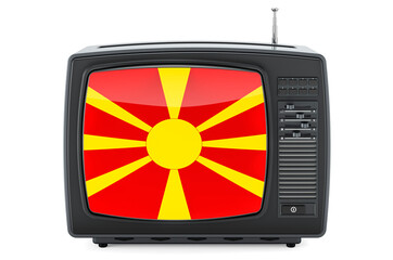 Macedonian Television concept. TV set with flag of Macedonia. 3D rendering