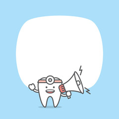 Blank banner dental cartoon of tooth doctor character and text box illustration cartoon character vector design on blue background. Dental care concept.