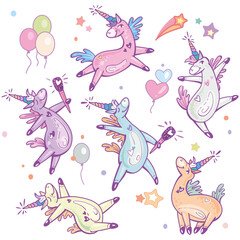 Set of cute colorful unicorns