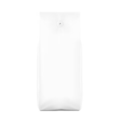 Coffee bag package mockup with degassing valve. Front view. Vector illustration on white background. Packaging mockup ready for your design, presentation, promo, adv. EPS10.	