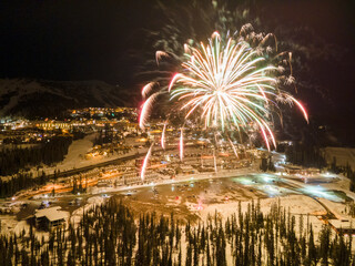 Aerial view of firework in the mountains