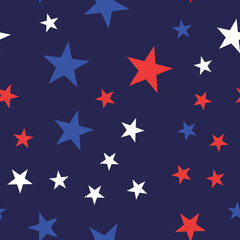 White, Red and Blue Stars with Dots Seamless Pattern