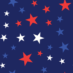 White, Red and Blue Stars with Dots Seamless Pattern