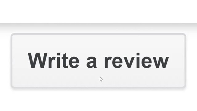 Mouse Cursor Slides Over And Clicks Write A Review. Device Screen View of Cursor Clicking Criticism Chat Online. Viewpoint of Critique Over The Internet Network Website.