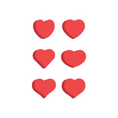 Heart flat 3d icon collection. Red hearts vector isometric illustrations.