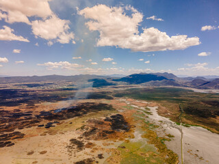 Aerial view of a desert lake landscape