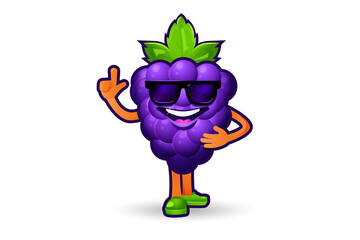 Grape cartoon character with sunglasses