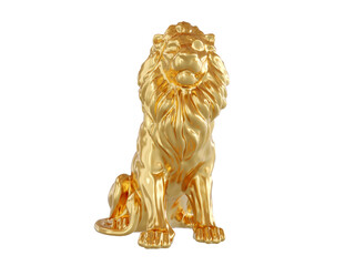 The golden lion is isolated on a white background. 3d render