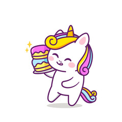 cute happy unicorn with cake