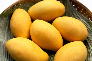 Tropical fruit, Mango in basket on white
