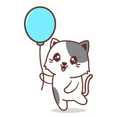 cute cat with blue balloon
