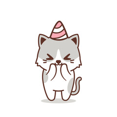 cute happy cat with birthday hat